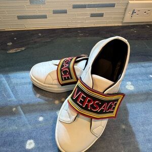 Versace White Sneakers with Logo Strap
